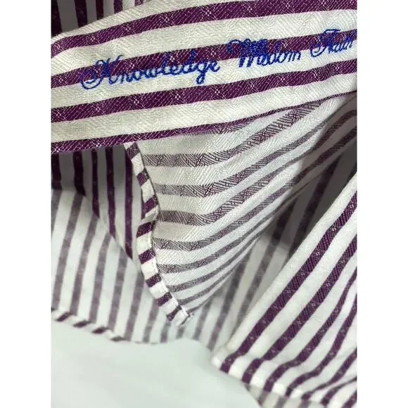 ROBERT GRAHAM Men's White/Burgundy Striped Knowledge Wisdom Truth Shirt SZ 17